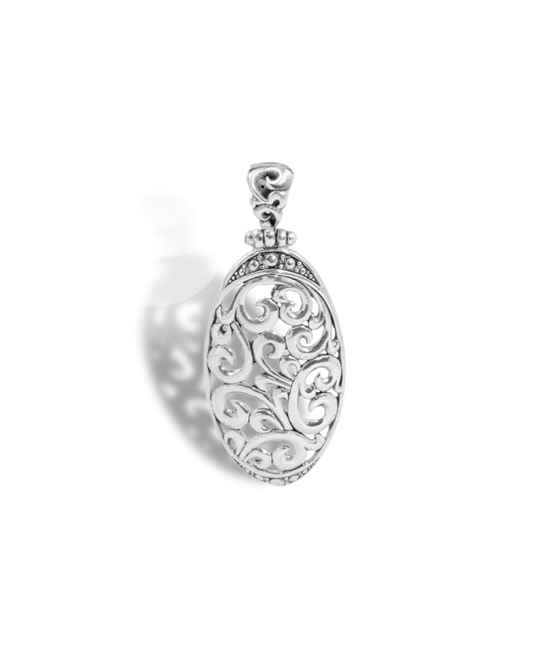 Balinese Oval Scrollwork Sterling Silver Pendant with Openwork Carving