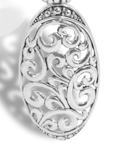 Balinese Oval Scrollwork Sterling Silver Pendant with Openwork Carving
