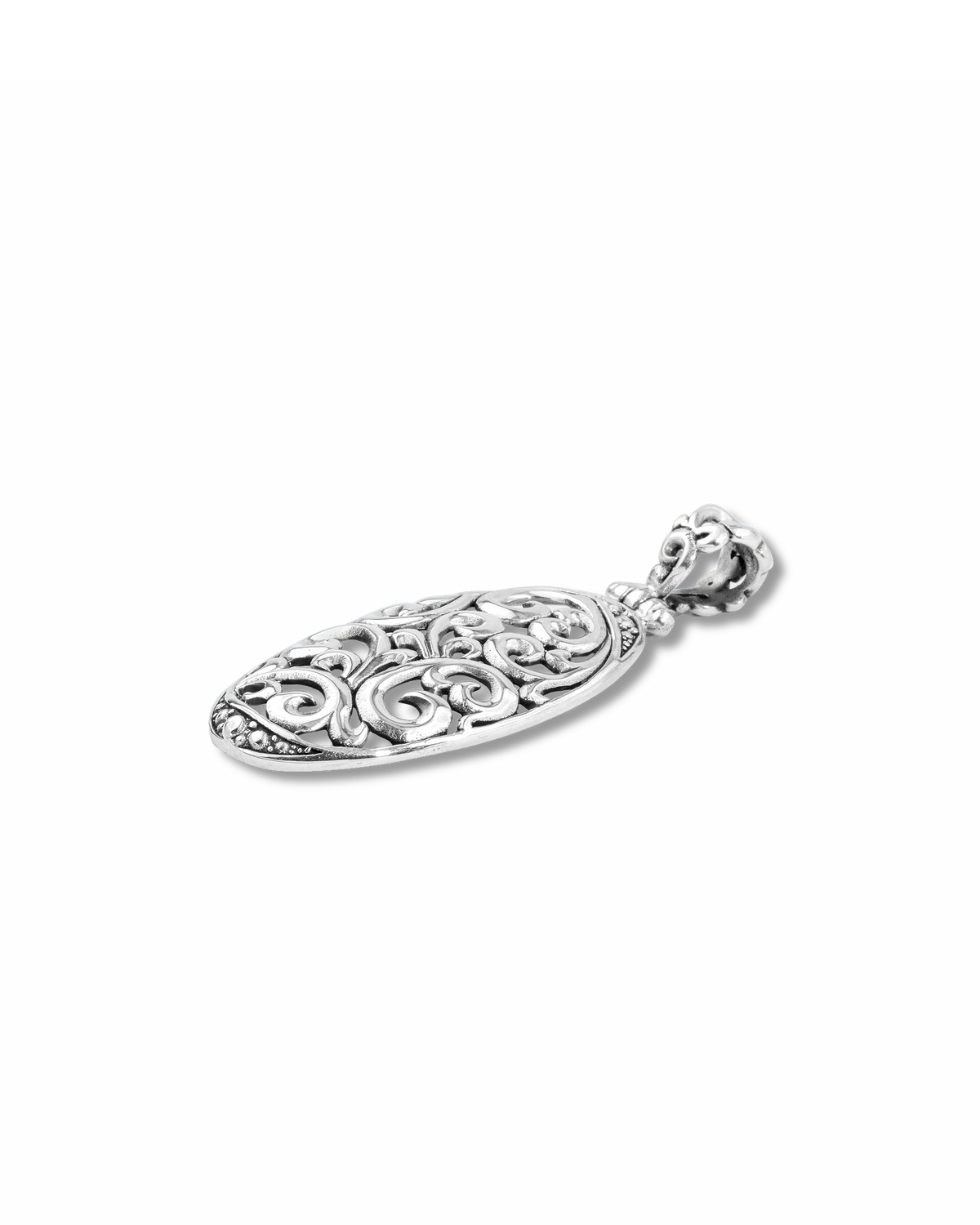 Balinese Oval Scrollwork Sterling Silver Pendant with Openwork Carving