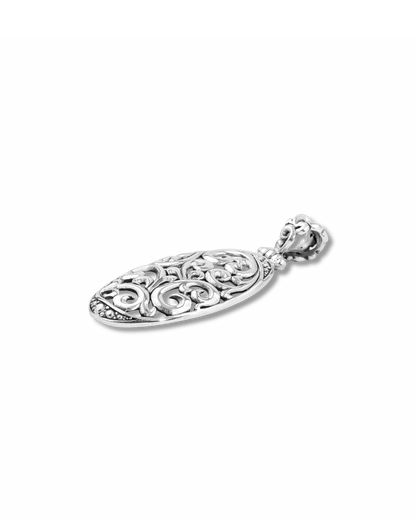 Balinese Oval Scrollwork Sterling Silver Pendant with Openwork Carving