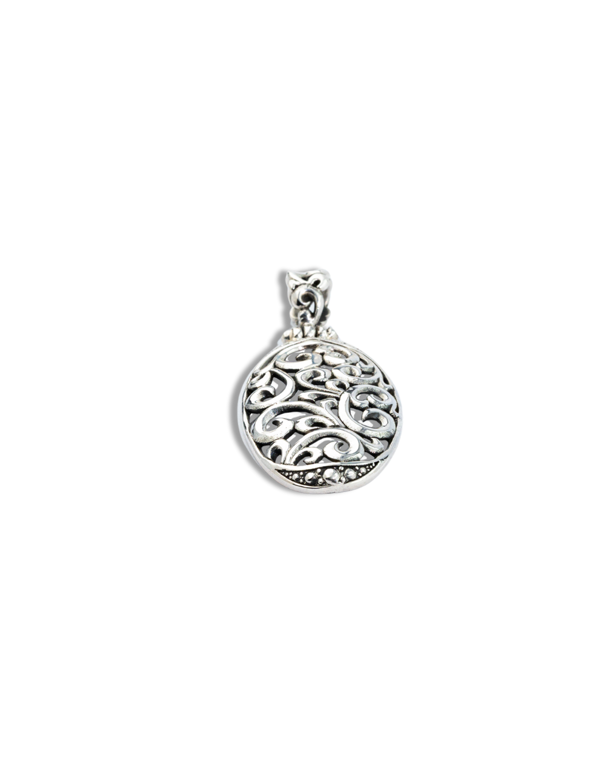Balinese Oval Scrollwork Sterling Silver Pendant with Openwork Carving