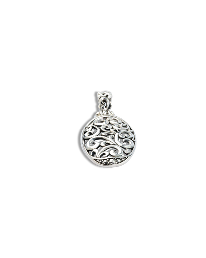 Balinese Oval Scrollwork Sterling Silver Pendant with Openwork Carving